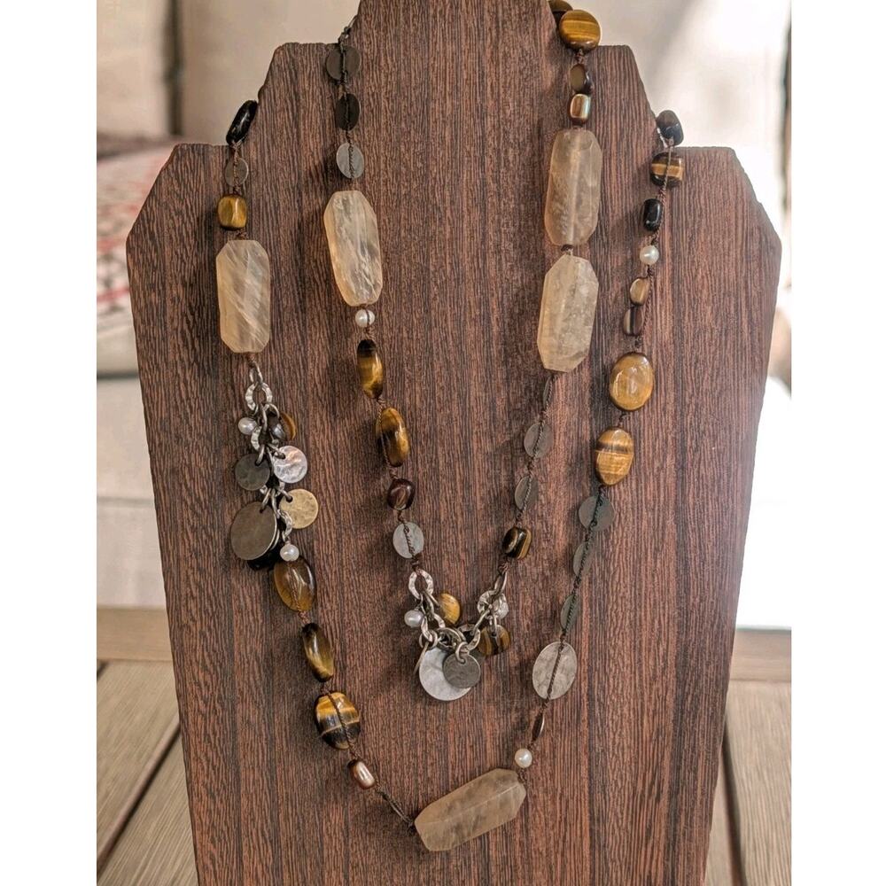 SILPADA Sterling Silver Tigers Eye Quartz Copper Pearl Long Bead Necklace N1826